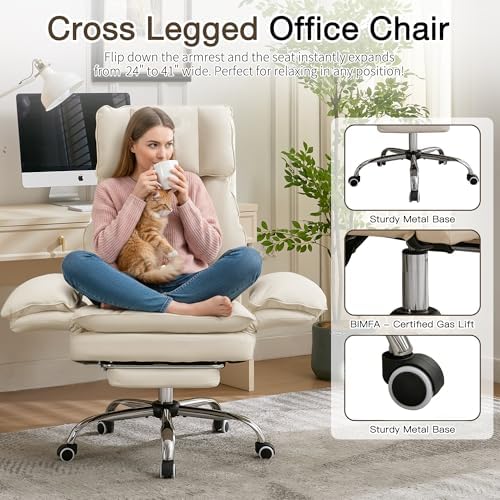 JOMEED Cloud Cross Legged Office Chair with Footrest,Flip Armrest,Beige