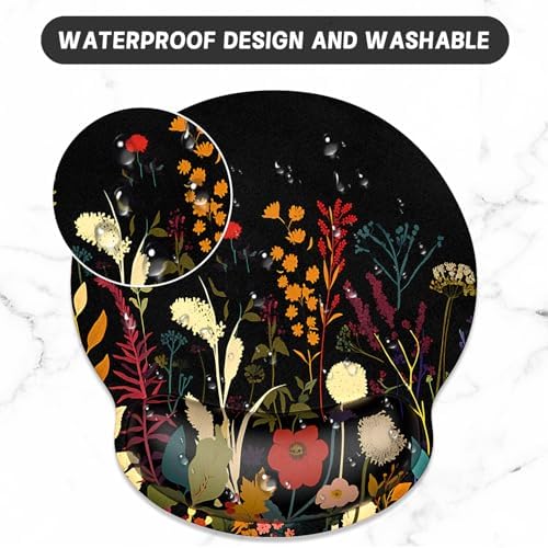 ITNRSIIET Ergonomic Mouse Pad with Wrist Support Wrist Rest Smooth Surface Non-Slip Rubber Base Comfortable Office Supplies Pain Relief, 9.8 x 9.1 inches, Pretty Flowers Plants