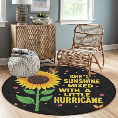 Soft Round Yoga Carpet, Office Chair Decor Round Mat for Carpet and Hardwood Floors Butterfly Sunflower She is Sunshine