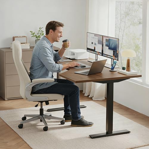 Klicelor L Shaped Standing Desk 55 x 31.5 Inch, Electric Height Adjustable Corner Desk for Home Office Workstation, Ergonomic Sit Stand Computer Table with Memory Controller, Dark Walnut
