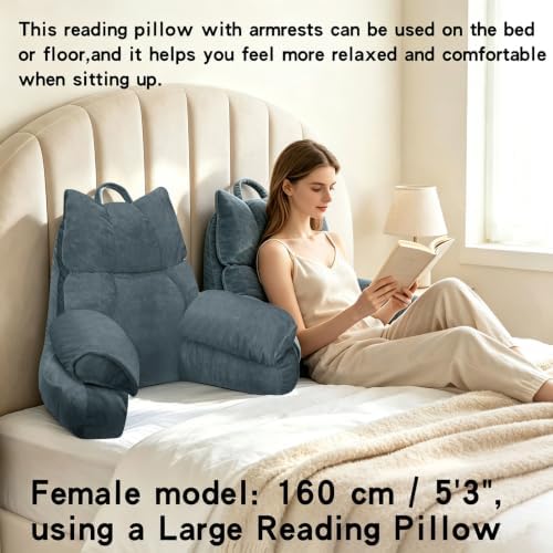 Reading Pillow for Bed with Arms, Back Support, Memory Foam（Charcoal Gray）
