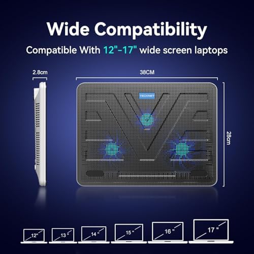 TECKNET Laptop Cooling Pad, Portable Slim Laptop Cooler for 12"-17" Laptops