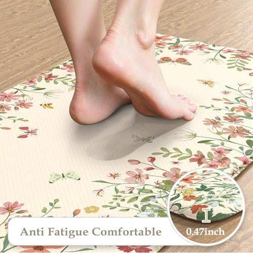 KIMODE Kitchen Mats for Floor Anti Fatigue, Flower Butterfly Kitchen Rugs