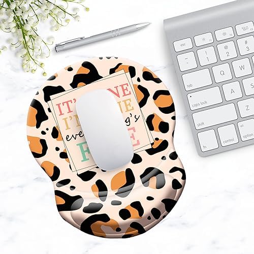Ergonomic Wrist Support Mouse Pad - Comfortable Computer Mouse Pad with Non-Slip PU Base for Home Office Working Gaming (Everything's Fine)