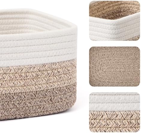 MiniArk Small Storage Baskets for Organizing | Closet Organizer Bins | Shelf Toy Basket | Woven Rope Baskets | Cube Decorative Box | Shallow Basket |11.5x7.5x4.7”| 3 Packs Gradient Brown