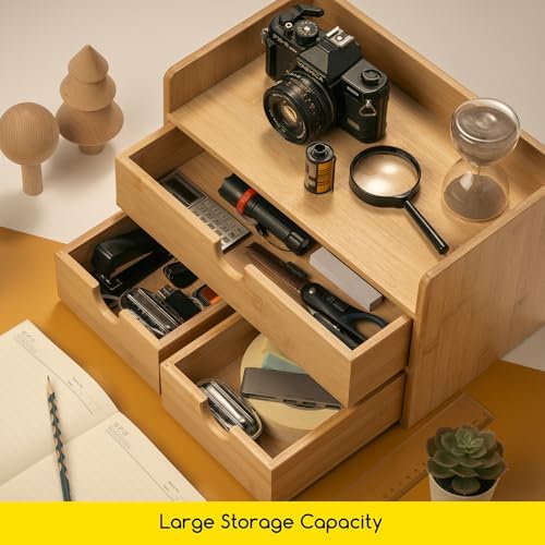 MEEDEN Bamboo Desk Organizer with Drawers: Storage Container with Shelf