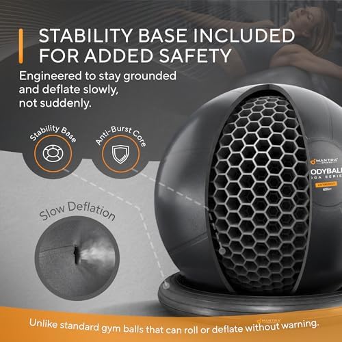 Yoga Ball Chair for Office Desk with Base - Ergonomic Balance & Stability Exercise Ball Seat for Adults - Active Sitting for Posture, Core & Back Pain Relief, Home Gym, Therapy, Pump