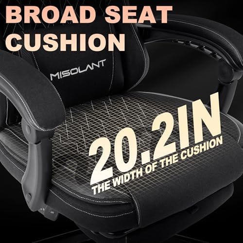 Misolant Gaming Chair, Fabric Gamer Chair with footrest for Adults, High Back Ergonomic Computer Game Chair with Adjustable Headrest and Massage Lumbar Support, 90-155° Recline Free，Black