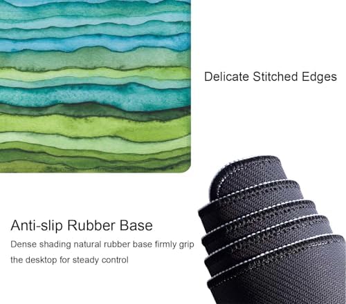 Waves Desk Mat Blue and Green Large Mouse Pad Desk Pad Desk Accessories for Women Men Office Decor, XL Mousepad Long Laptop Keyboard Mouse Mat 31.5''X11.8'' Non-Slip Rubber Base with Stitched Edges