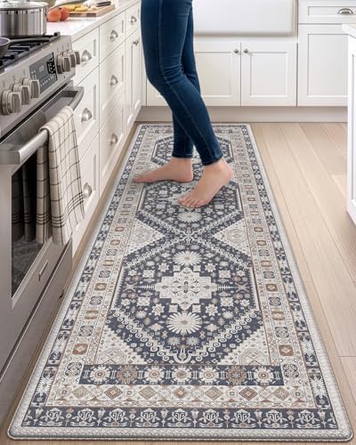 DEXI Kitchen Floor Mats Cushioned Anti Fatigue Runner Rug 24x87 White Grey