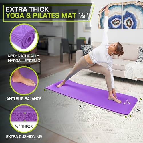 ProsourceFit Extra Thick Yoga and Pilates Mat, 71-inch Long High Density Exercise Mat with Comfort Foam and Carrying Strap