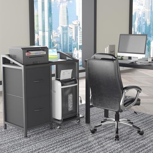 Printer Stand with Storage, Lateral Office Filing Cabinets with Power outlets & USB Charging Port, File Cabinet with Large Printer Stands for Home Office, Shredder Stand Rack (Black)