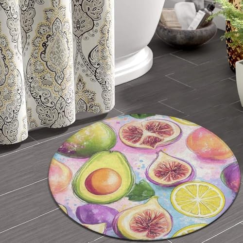 Large Round Area Rug Home Decor Modern Bathroom Rug Kitchen Office Circle Rug for Living Room Sofa Circle Cute Mat Different Fruits Summer Ornament Art, 24inch