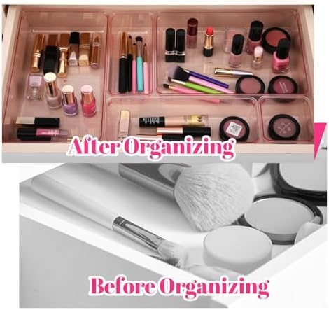 25pcs Pink Plastic Drawer Organizer Set, Clear Stackable Drawer Organizer,Kitchen Drawers Dividers for Bathroom, Office, Kitchen Cabinets and Dressing Tables