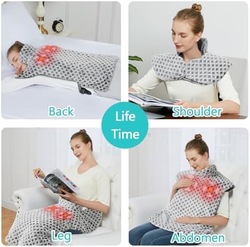 CAROMIO Massaging Heating Pad for Back Pain Relief, Neck and Shoulders