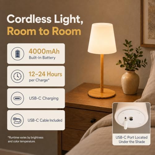 Shower Lamp Rechargeable Waterproof Lamp, Cordless Table Lamp for Bathroom