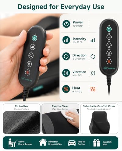 Snailax 4D Shiatsu Back Massager with Heat, Deep Tissue Neck Massager