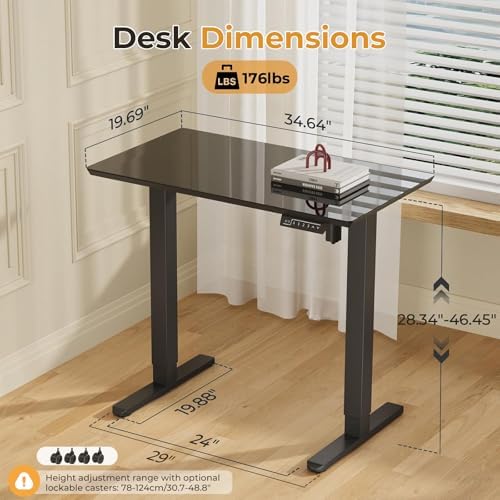 JOY worker Small Glass Standing Desk, 35" Electric Stand Up Desk on Wheels