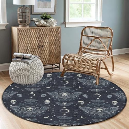 Highly Premium Quality Floor Mat, Office Chair Decor Mat, Room Sofa Yoga Soft Round Carpet Goth Moth Dead Skull Moon