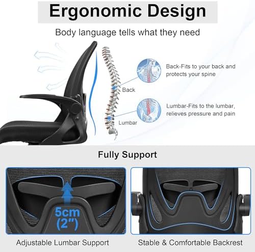 Primy Drafting Chair Tall Office Chair with Flip-up Armrests Executive Ergonomic Computer Standing Desk Chair with Lumbar Support and Adjustable Footrest Ring (Black) (Pack of 2)