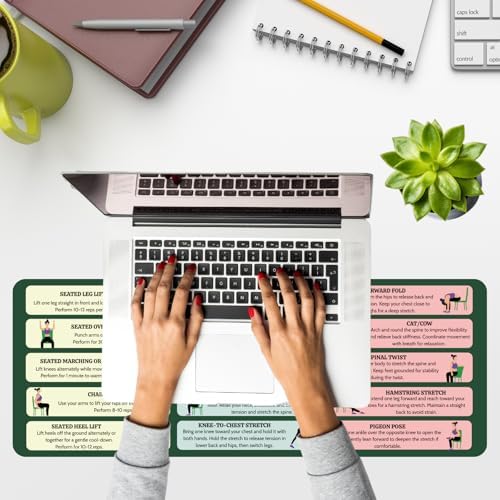 Desk Mat with Chair Yoga Guide, Large Mouse Pad for Keyboard and Mouse, 31.5"x11.8" Extended Office Desk Pad with Stitched Edges, Non-Slip Rubber Base Desktop Accessories for Office
