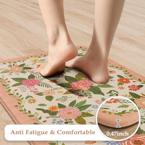 KIMODE Anti Fatigue Kitchen Mats, Padded Kitchen Floor Mats 17"x47"+17"x29"
