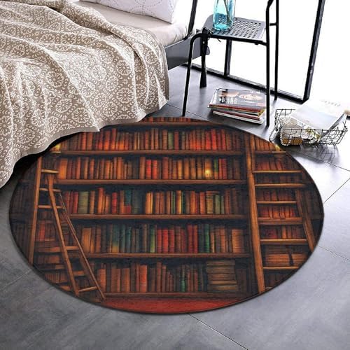 Home Decor Non Slip Kitchen Office Circle Rug, Machine Washable Modern Round Area Rug, Room Sofa Yoga Soft Round Carpet Library Bookshelf Vintage, 36inch