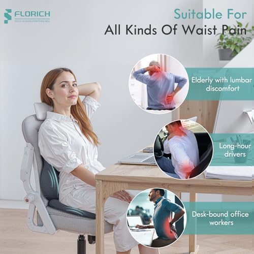 FLORICH Seat Cushion & Lumbar Support Pillow - Innovative Ergonomic Memory Foam, Adjustable, Relieve Hip, Coccyx, Sciatica, Back Pain, Improve Posture, for Car, Office Chair & Home - Gray