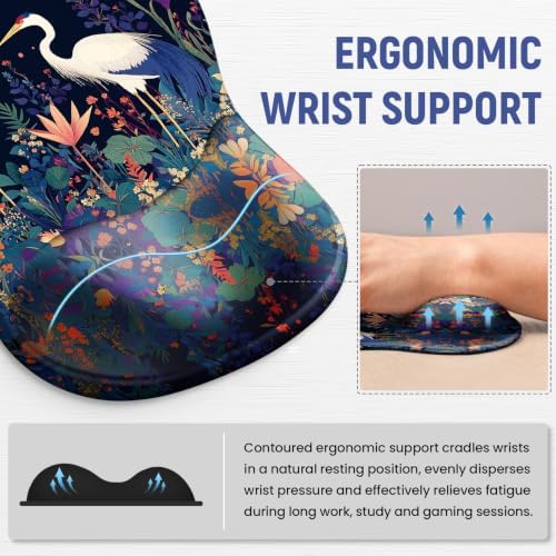Ergonomic Mouse Pad with Wrist Rest, Gel Wrist Support, Cranes