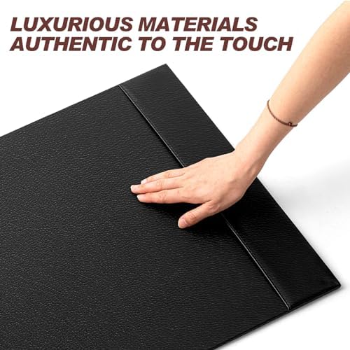 Sayglossy 5 Piece Leather Desk Pad Set with Side Rails 30"x18" Desk Blotter Protector, Letter Tray, Pen Cup, Sticky Note Clip, Name Card Holder, Executive Office Organizer Accessories Workplace(Black)