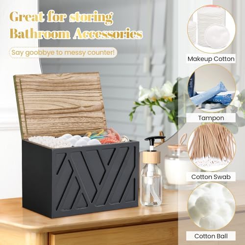Jorkol Tampon Holder for Bathroom Decor, Feminine Product Organizer with Lid, Shark Week Tampon Storage, Wood Pad and Tampon Organizer for Toilet Organizer, Bathroom Accessories Box for Girl Stuff