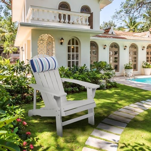 Headrest Pillow for Patio Chaise Lounge Chair, 2 Pcs Outdoor Chaise Pillows with Adjustable Elastic Stripe Head Resting Pillows for Recliner Office Chair, Blue White Stripe