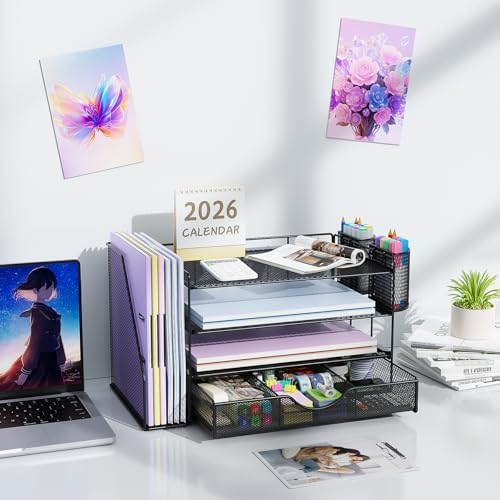 gianotter Metal Mesh Desk Organizers and Accessories with File Holder