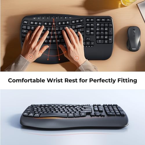 MEETION Wave Ergonomic Keyboard and Mouse Combo with Wrist Rest, Black