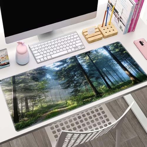 Forest Morning Large Gaming Mouse Pad Keyboard Desk Pad Extended Mouse Pad Gaming Office Decor, PC Laptop Mouse Pads Large (31.5x151.8 in) with Stitched Edges Non-Slip Base Mousepad XL