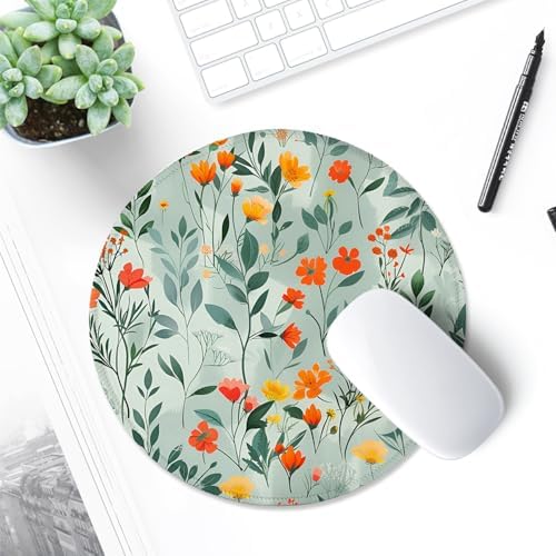 ITNRSIIET Round Mouse Pad with Stitched Edge Premium-Textured Waterproof Non-Slip Rubber Base Desktop Protection Mat Diameter 8.7 inches, Beautiful Flowers