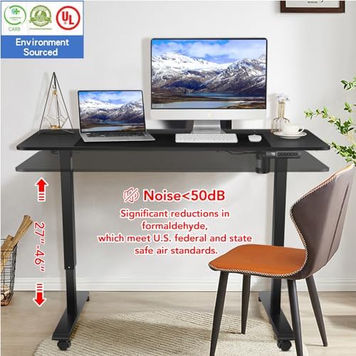 Electric Standing Desk with Wheels, 63'' x 24'' Standing Desk Adjustable Height with Charging Station, 2 USB Ports, 3 Power Outlets, 4 Caster, 27''-46'' Lifting Range Stand up Desk(Black)