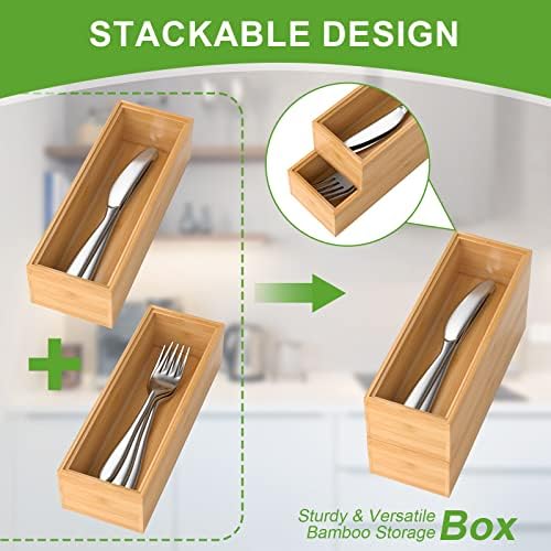 Lixple Bamboo Kitchen Drawer Organizer, 2 Pack, 9" x 3" x 2"
