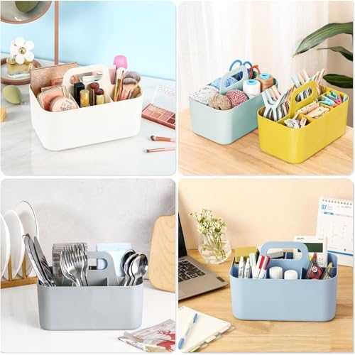 Multiuse Caddy Organizer with Handle, Portable Divided Plastic Tote Bin - Art Craft, Stationary Pen Marker Crayons, Makeup Hair Supplies Storage - Bathroom, Classroom, Dorm, Office, Desk Holder - Mint