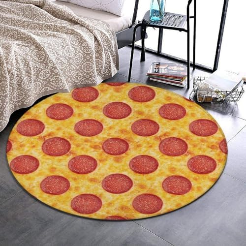 Large Machine Washable Circular Rugs, Home Decor Round Mat for Living Room Sofa Office Compatible with Pepperoni Pizza