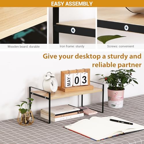 YGYQZ Desk Shelf Organizer, 1-Tier Desktop Bookshelf, Black & Wood