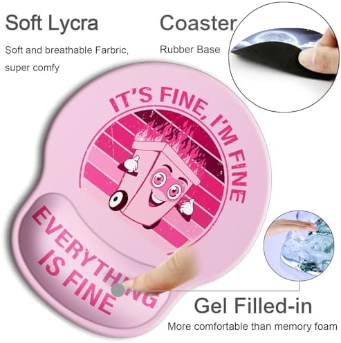 Ergonomic Mouse Pad with Wrist Support Rest,Large Mousepad Gel Wrist Rest, with Coaster Non-Slip & Pain Relief for Computer, Desk, Home&Office-Pink It's Fine
