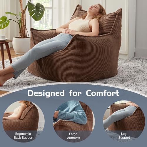 EBENCHICO Giant Bean Bag Chair for Adults, Corduroy Large Bean Bag Chairs for Teens with Armrests, Comfy Adult BeanBag Chair Sofa Couch with Filler Included for Bedroom Living Room
