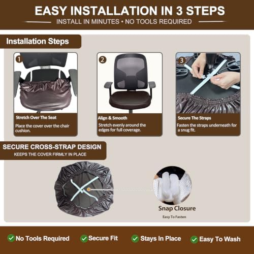 NeColorLife Large Waterproof PU Leather Office Chair Seat Cover
