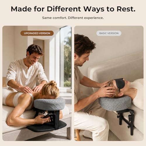 Freebody Upgraded Massage Headrest for Bed with Armrest Shelf & Breast Pillow, Adjustable Massage Face Cradle at Home,18" Height Massage Head Holder for Sleeping Mattress, Classic Grey