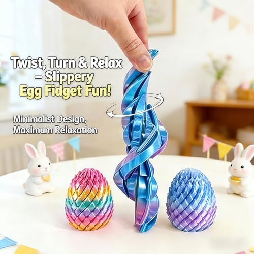 4Pc 3D Printed Fidget Toys,Twisty Fidget Dragon Egg,Spiral Slippery Egg Toy