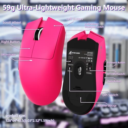 ATTACK SHARK X11 SE Tri Mode Lightweight Wireless Gaming Mouse - Berry Red