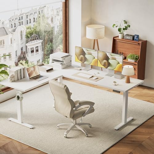 Agilestic 73 x 61 Inch L Shaped Electric Standing Desk, White