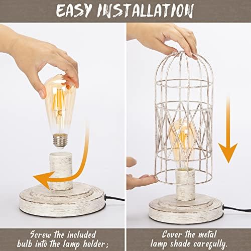 Small Table Lamp, 3-Way Dimmable Bedside Lamp with Brushed White Oak Cage