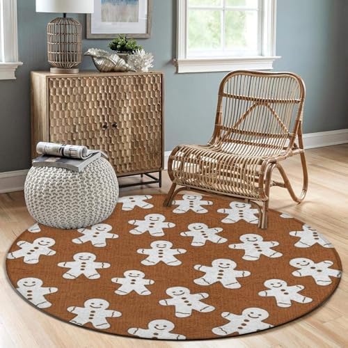 Large Home Decor Mat, Soft Round Yoga Carpet, Non Slip Machine Washable Home Office Circle Rug Christmas Gingerbread